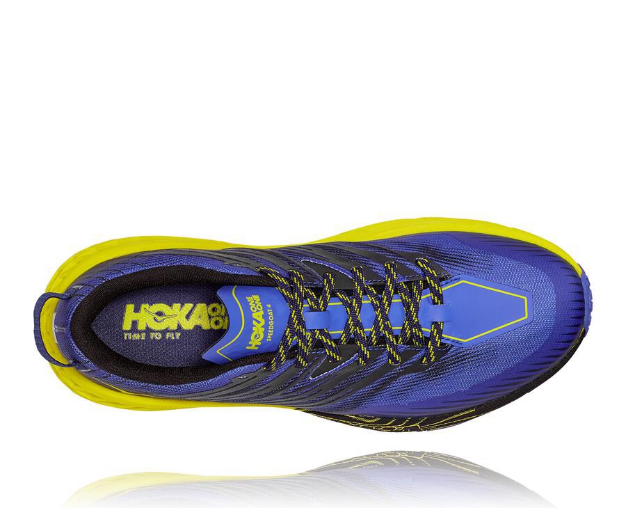 Hoka One One Speedgoat 4 Trailskor Herr - Blå/Gröna - QEWAO-9832